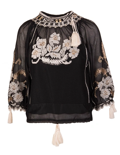 Shop Red Valentino Black Blouse With Floral Pattern In Nero
