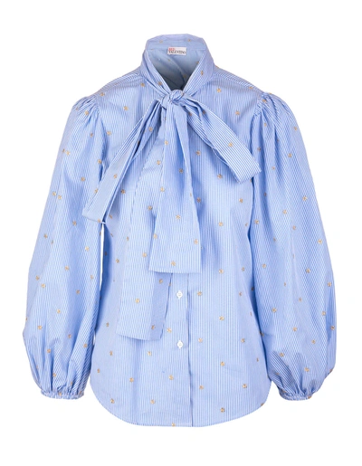 Shop Red Valentino Glitter Shirt With Maxi Bow In Light Blue