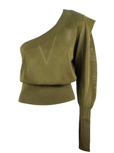 Shop Federica Tosi Green One-shoulder Sweater In Verde