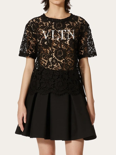 Shop Valentino Lace Vltn T-shirt In Black