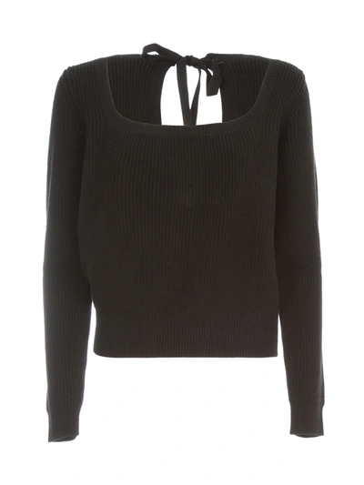 Shop Federica Tosi Crew Neck L/s Sweater W/bow In Black