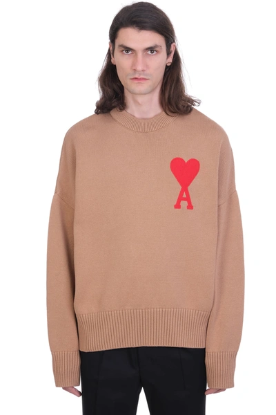 Shop Ami Alexandre Mattiussi Ami De Coeur Sweater Knitwear In Brown Cotton