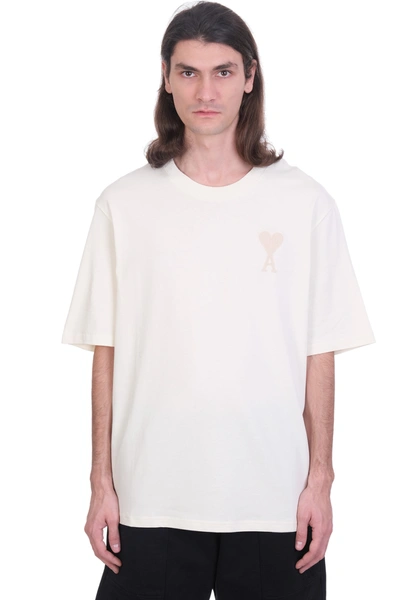 Shop Ami Alexandre Mattiussi Ami De Coeur T-shirt T-shirt In Beige Cotton