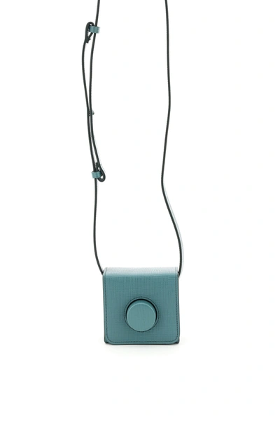 Shop Lemaire Leather Mini Camera Bag In Silver Green (green)