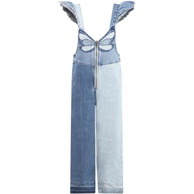 Shop Stella Mccartney Light Blue Overalls For Girl With Butterfly In Denim