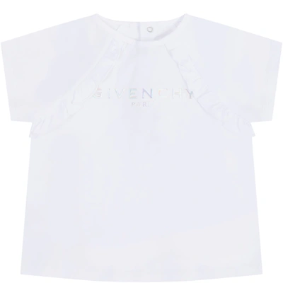 Shop Givenchy White T-shirt For Babygirl With Logo
