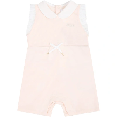 Shop Chloé Pink Romper For Babygirl With Logo