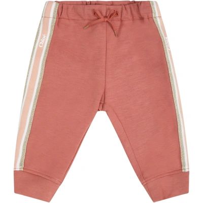 Shop Chloé Brick Sweatpants For Babygirl With Logo In Brown