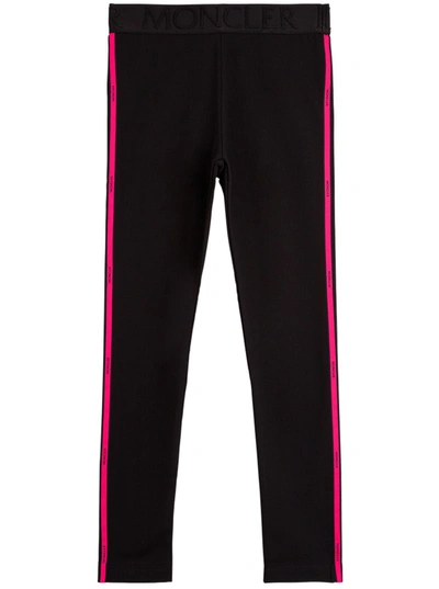 Shop Moncler Cotton Pants With Side Logo Band In Black