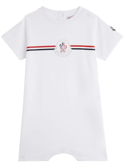 Shop Moncler White Jersey Onesie With Logo Print