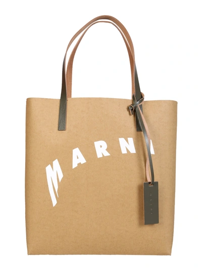 Shop Marni Shopping Bag With Distorted Logo In Brown