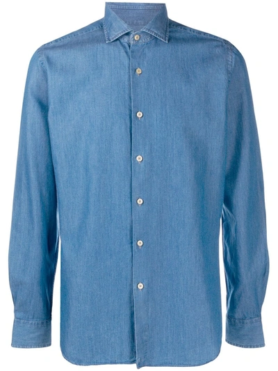 Shop Xacus Long Sleeve Denim Shirt In Blue