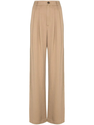 Shop Reformation Mason High-waist Wide-leg Trousers In Brown