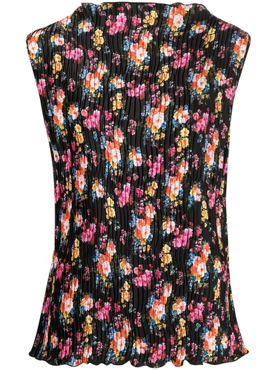 Shop Msgm Floral-print Pleated Blouse In Black