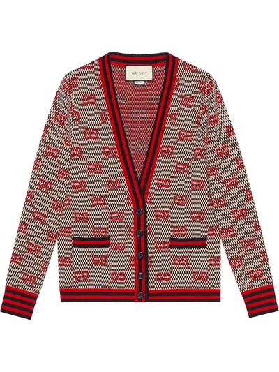 Shop Gucci Gg Jacquard Wool Cardigan In Neutrals