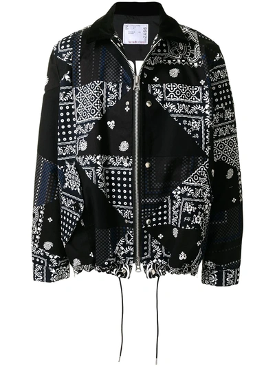 Shop Sacai Bandana-print Cotton Bomber Jacket In Black