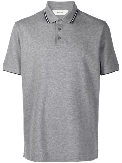 Shop Z Zegna Contrast Piping Polo Shirt In Grey