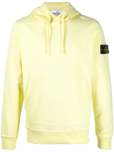 Shop Stone Island Logo Patch Hoodie In Yellow