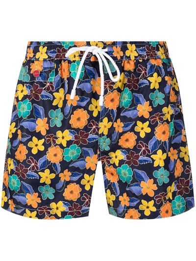 Shop Kiton Floral-print Swim Shorts In Blue