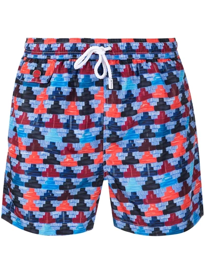 Shop Kiton Geometric-print Swim Shorts In Blue