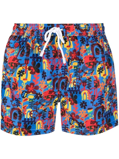 Shop Kiton Botanical-print Swim Shorts In Blue