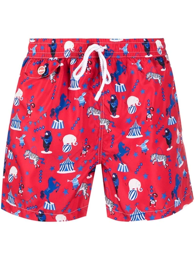 Shop Kiton Circus Print Swim Shorts In Red
