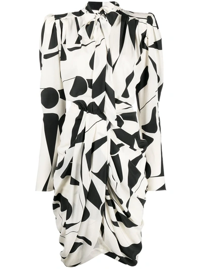 Shop Isabel Marant Geometric Pussy-bow Collar Dress In Neutrals