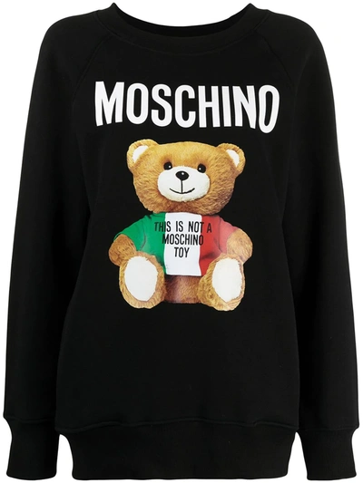 Shop Moschino Italian Teddy Bear Crew-neck Sweatshirt In Black