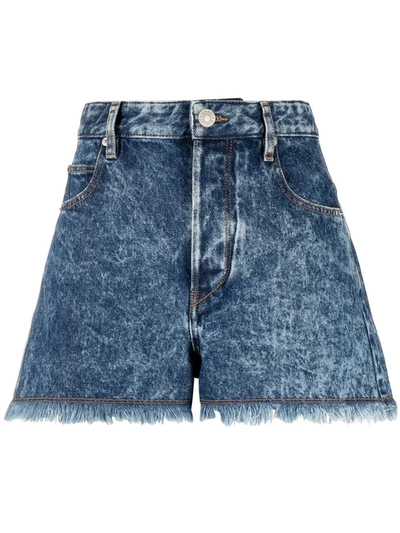 Shop Isabel Marant Étoile Raw-edged Denim Shorts In Blue