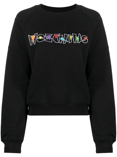 Shop Moschino Geometric Logo Crew-neck Sweatshirt In Black