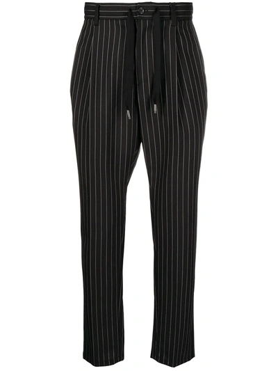 Shop Dolce & Gabbana Cropped Pinstripe Trousers In Black