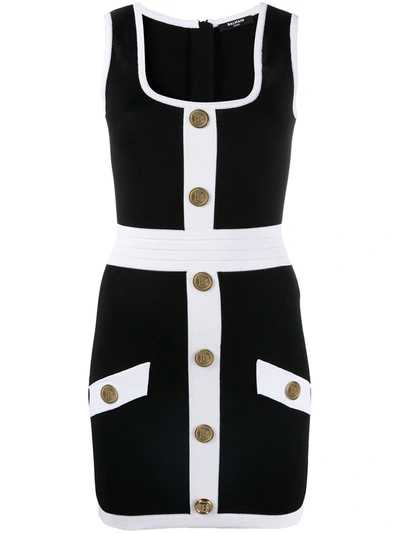 Shop Balmain Button-embellished Fitted Dress In Black