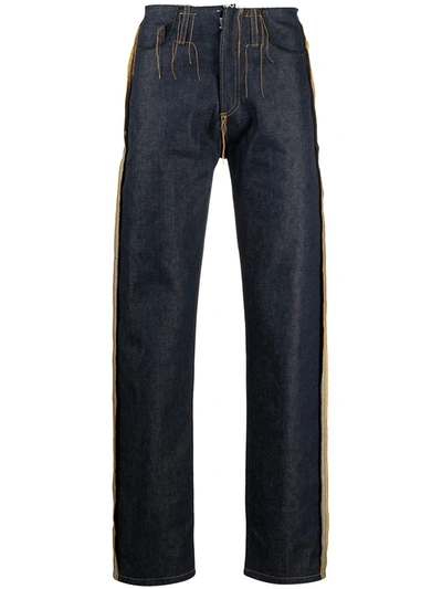 Shop Maison Margiela Contrast-stitching Straight-leg Jeans In Blue