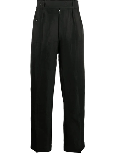 Shop Maison Margiela Straight-leg Linen Trousers In Black