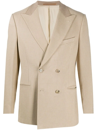 Shop Nanushka Houndstooth Check Double-breasted Blazer In Neutrals