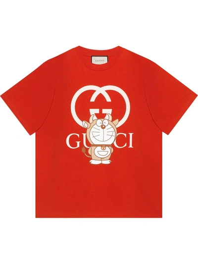 Shop Gucci X Doraemon Logo-print T-shirt In Red