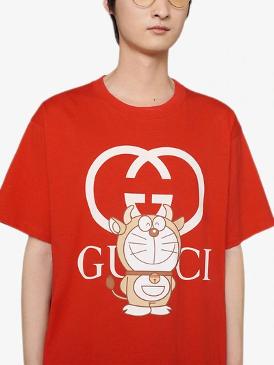 Shop Gucci X Doraemon Logo-print T-shirt In Red