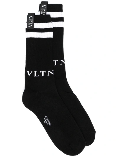 Shop Valentino Logo-embroidered Socks In Black