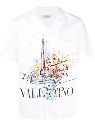 Shop Valentino Painterly-print Cotton Shirt In White