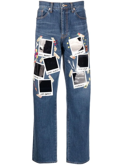 Shop Doublet Polaroid Print Straight Leg Jeans In Blue