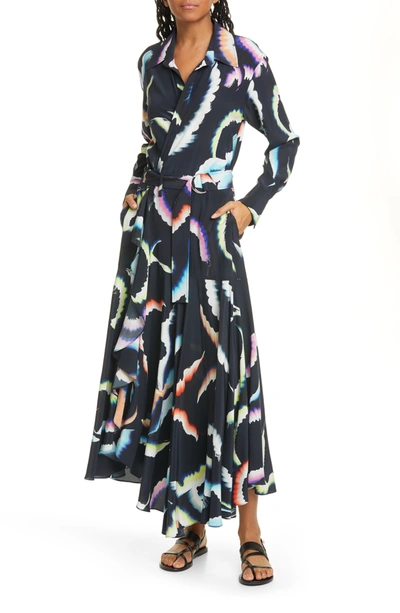 Shop A.l.c Amaya Long Sleeve Stretch Silk Maxi Dress In Midnightm