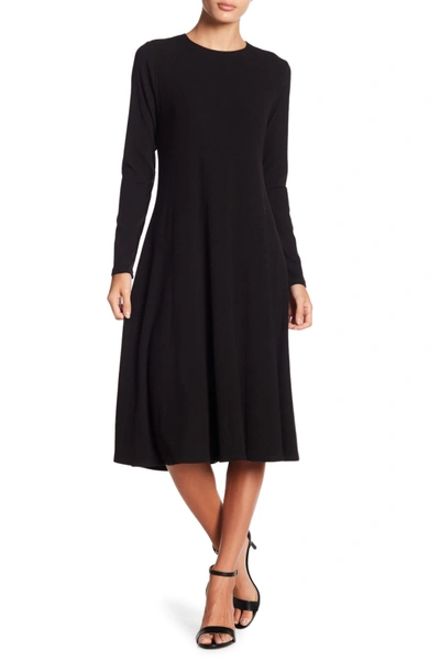 Shop Go Couture Long Sleeve A-line Dress In Black Ribbed