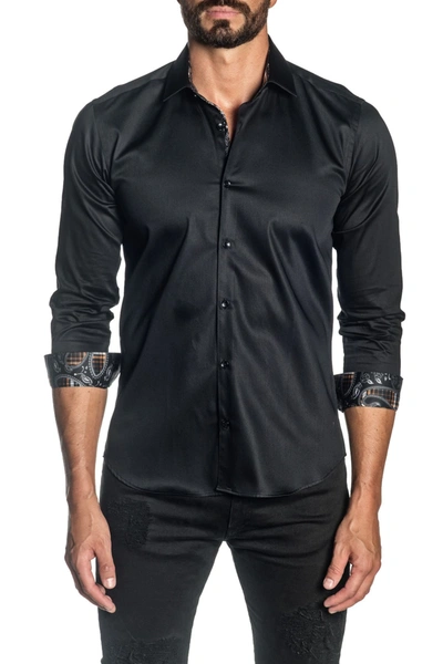 Shop Jared Lang Woven Trim Fit Shirt In Black