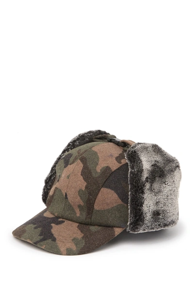 Shop Public Opinion Faux Fur Trimmed Camo Trapper Hat In Brown Green Camo
