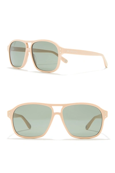 Shop Gucci 58mm Aviator Sunglasses In Ivory Ivory Green