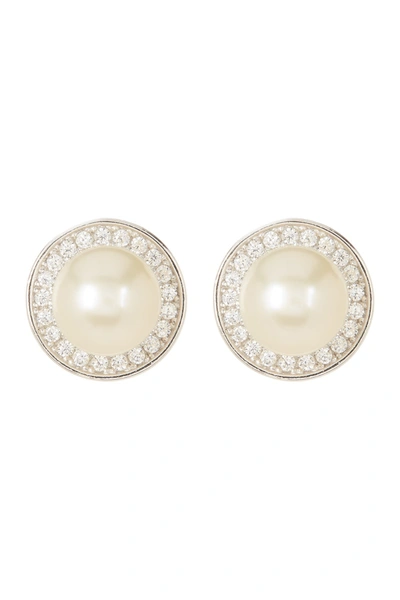 Shop Adornia 9mm Freshwater Pearl Swarovski Crystal Halo Stud Earrings In White