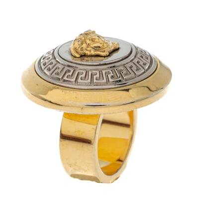 Pre-owned Versace Two Tone Vanitas Medusa Ring Size Eu 53 In Gold