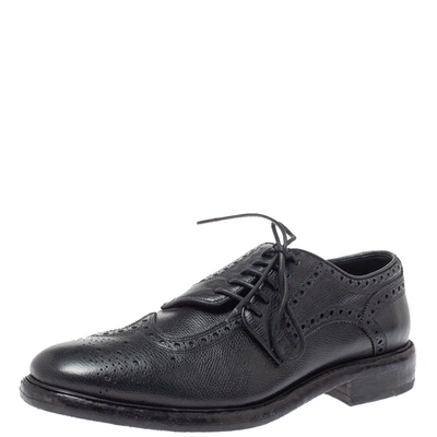 Pre-owned Burberry Black Leather Rayford Asymmetric Brogues Size 43