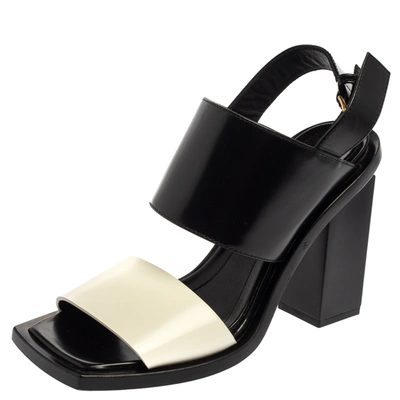 Pre-owned Marni Monochrome Leather Block Heel Sandals Size 38 In Black