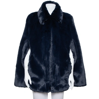 Pre-owned Burberry Navy Blue Faux Fur Collared Cape Jacket Xs